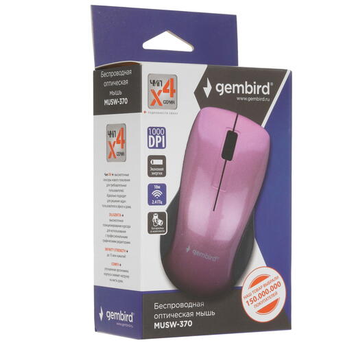 Купить Мышь беспроводная Gembird MUSW-370  розовый  4874932. Характеристики, отзывы и цены в Донецке