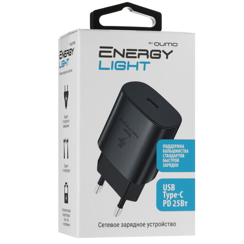 Купить Сетевое зарядное устройство QUMO Energy Light 0102 черный  5627897. Характеристики, отзывы и цены в Донецке