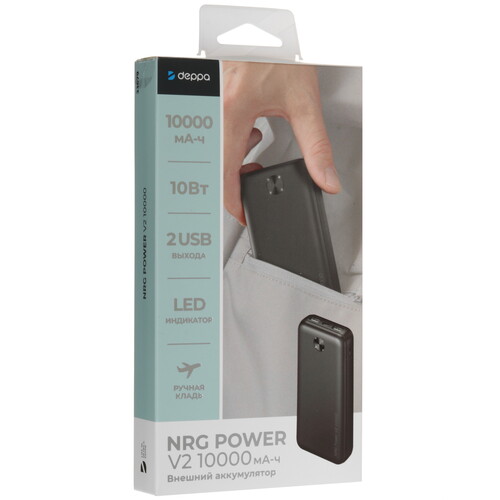 Купить Портативный аккумулятор DEPPA NRG Power V2 черный  5605716. Характеристики, отзывы и цены в Донецке