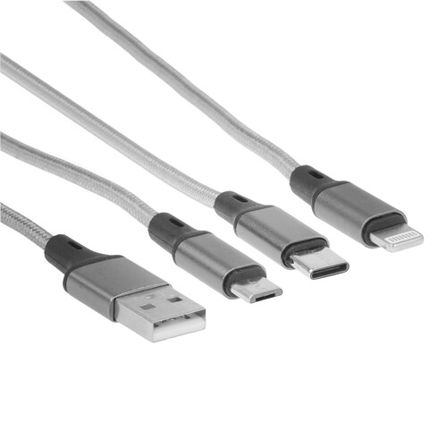 Купить Кабель круглый GAL Lightning 8-pin, micro USB, USB Type-C - USB 2.0 Type-A серый 1.2 м  9051484. Характеристики, отзывы и цены в Донецке