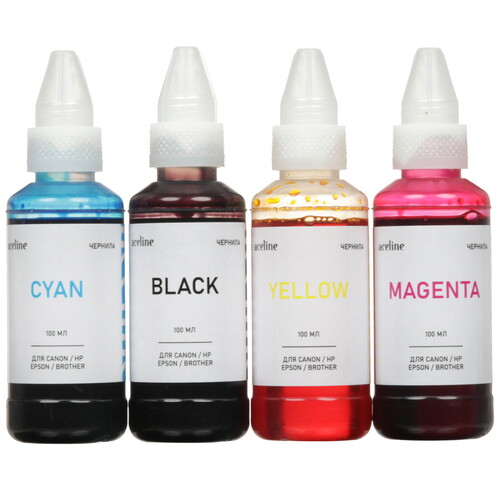 Купить Чернила водорастворимые Aceline CI1-CMYK голубой, желтый, пурпурный, черный  9209865. Характеристики, отзывы и цены в Донецке