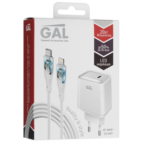 Купить Сетевое зарядное устройство GAL UC-5619/CU-5377 белый  5485295. Характеристики, отзывы и цены в Донецке