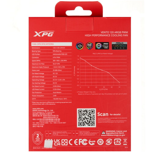 Купить Комплект вентиляторов ADATA XPG VENTO 120 ARGB PWM  5610697. Характеристики, отзывы и цены в Донецке