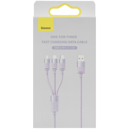 Купить Кабель круглый Baseus Lightning 8-pin, micro USB, USB Type-C - USB 2.0 Type-A фиолетовый 1.2 м  5627619. Характеристики, отзывы и цены в Донецке