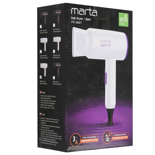 Купить Фен Marta MT-1267 белый/красный  9058742. Характеристики, отзывы и цены в Донецке