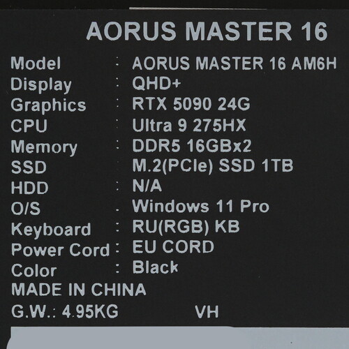 Купить 16" Ноутбук AORUS Master 16 BZH черный  5621037. Характеристики, отзывы и цены в Донецке