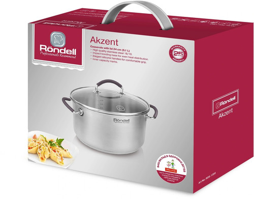 Купить Кастрюля Rondell Akzent RDS-1389 5.1 л 24 см серебристый  9309600. Характеристики, отзывы и цены в Донецке