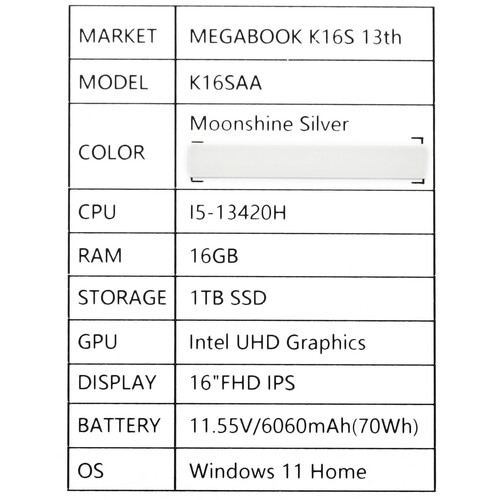 Купить 16" Ноутбук Tecno Megabook K16S серебристый  5610771. Характеристики, отзывы и цены в Донецке