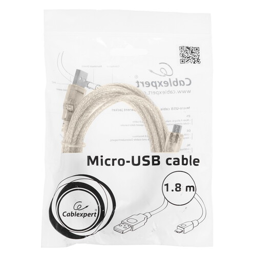 Купить Кабель круглый Cablexpert micro USB - USB 2.0 Type-A прозрачный 1.8 м  5485467. Характеристики, отзывы и цены в Донецке