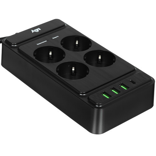 Купить Сетевой фильтр AGNI TP-FS4U4E-PD черный  9289282. Характеристики, отзывы и цены в Донецке