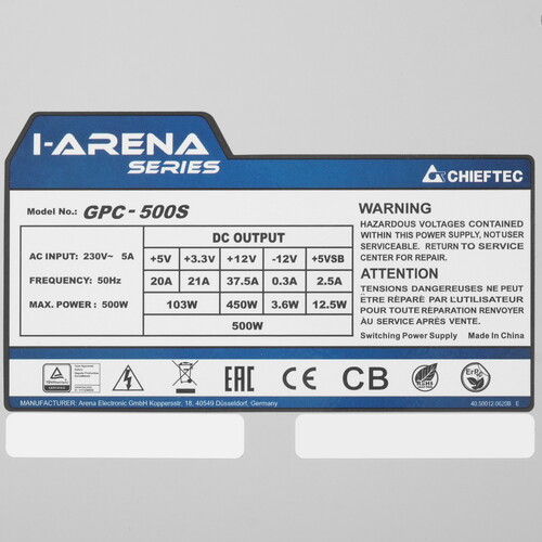 Купить Блок питания Chieftec iARENA 500W [GPC-500S] серый  1215368. Характеристики, отзывы и цены в Донецке