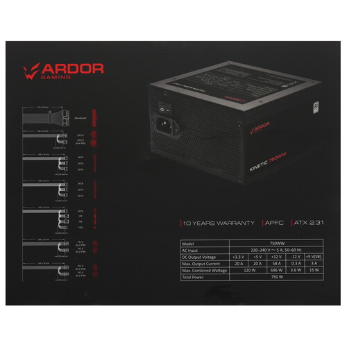Купить Блок питания ARDOR GAMING KINETIC 750WW  черный  5610277. Характеристики, отзывы и цены в Донецке