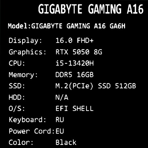 Купить 16" Ноутбук GIGABYTE GAMING A16 CTH черный  5638080. Характеристики, отзывы и цены в Донецке