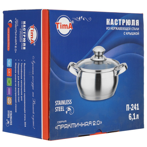 Купить Кастрюля TimA Практичная П-241 6.1 л 24 см серебристый  9218034. Характеристики, отзывы и цены в Донецке