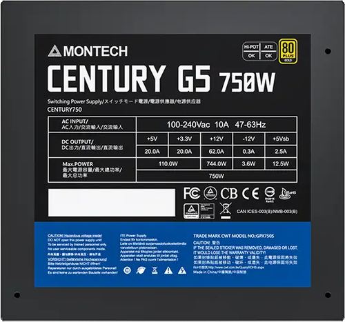 Купить Блок питания MONTECH CENTURY G5 750  черный  5636075. Характеристики, отзывы и цены в Донецке