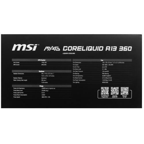 Купить Система охлаждения MSI MAG CORELIQUID A13 360 черная  5610900. Характеристики, отзывы и цены в Донецке