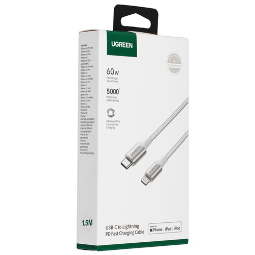 Купить Кабель круглый Ugreen Lightning 8-pin MFI - USB Type-C серебристый 1.5 м  9983713. Характеристики, отзывы и цены в Донецке