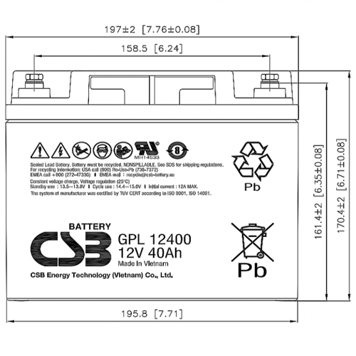 Купить Аккумуляторная батарея для ИБП CSB GPL12400 I  5416703. Характеристики, отзывы и цены в Донецке