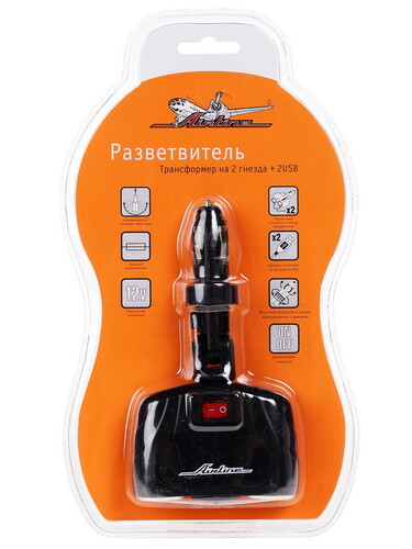 Купить Разветвитель автоприкуривателя AIRLINE ASP-2TU-08  6720884. Характеристики, отзывы и цены в Донецке