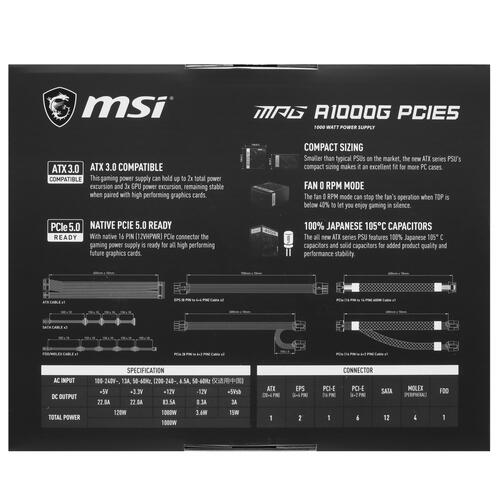 Купить Блок питания MSI MPG A1000G PCIE5  5093614. Характеристики, отзывы и цены в Донецке