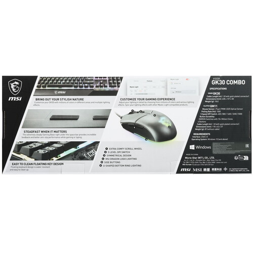 Купить Клавиатура+мышь  проводная  MSI VIGOR GK30 COMBO черный  9277672. Характеристики, отзывы и цены в Донецке