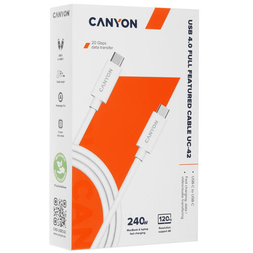 Купить Кабель круглый Canyon USB Type-C - USB Type-C белый 2 м  5415224. Характеристики, отзывы и цены в Донецке