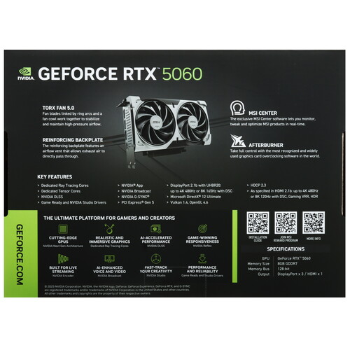 Купить Видеокарта MSI GeForce RTX 5060 VENTUS 2X OC  5624891. Характеристики, отзывы и цены в Донецке