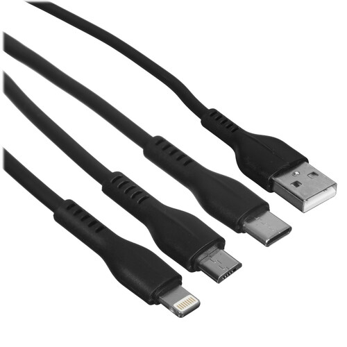 Купить Кабель круглый AXXA Lightning 8-pin, micro USB, USB Type-C - USB 2.0 Type-A черный 1.2 м  9113443. Характеристики, отзывы и цены в Донецке