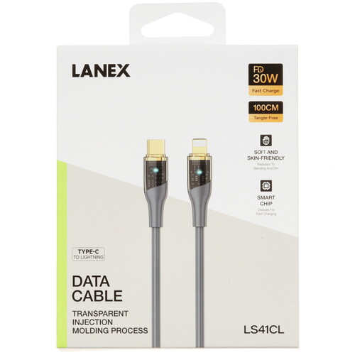 Купить Кабель круглый LANEX Lightning 8-pin - USB Type-C серый 1 м  9280471. Характеристики, отзывы и цены в Донецке
