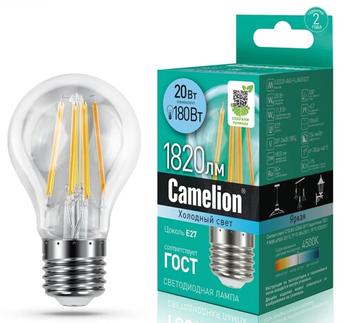 Купить Лампа филаментная Camelion LED20-A60-FL/845/E27  5642995. Характеристики, отзывы и цены в Донецке