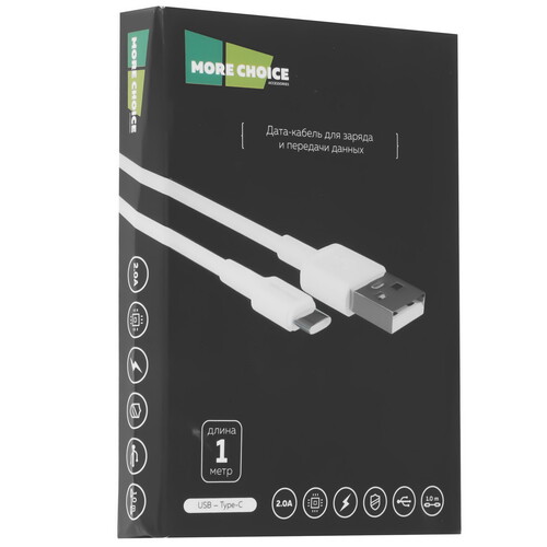 Купить Кабель круглый More Choice USB Type-C - USB 2.0 Type-A белый 1 м  9184648. Характеристики, отзывы и цены в Донецке