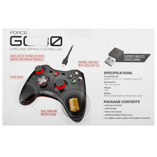 Купить Геймпад беспроводной/проводной MSI Force GC30 черный  1289628. Характеристики, отзывы и цены в Донецке