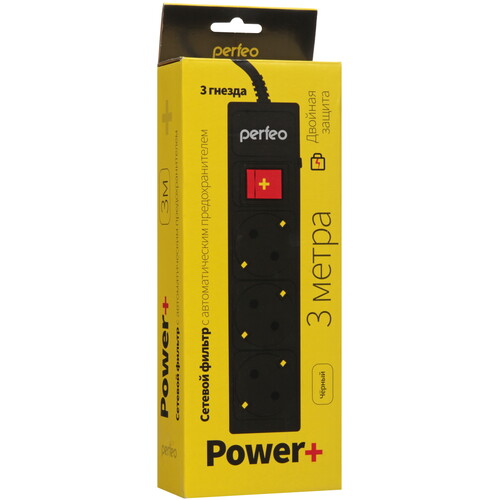 Купить Сетевой фильтр Perfeo POWER+ PF-PP-3/3.0-B черный  9172311. Характеристики, отзывы и цены в Донецке