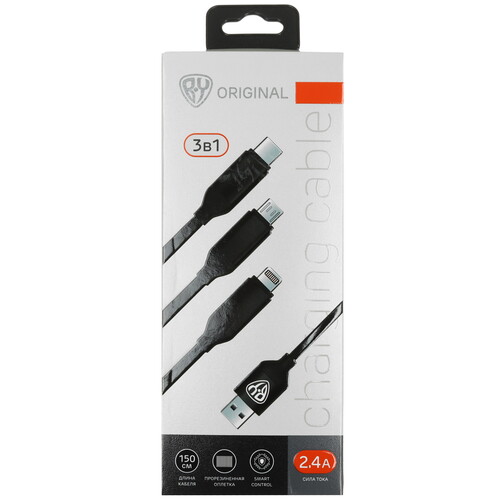 Купить Кабель круглый BY Lightning 8-pin, micro USB, USB Type-C - USB 2.0 Type-A черный 1.5 м  5482068. Характеристики, отзывы и цены в Донецке