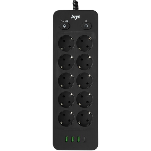 Купить Сетевой фильтр AGNI TP-FO4U10E-C черный  9289338. Характеристики, отзывы и цены в Донецке