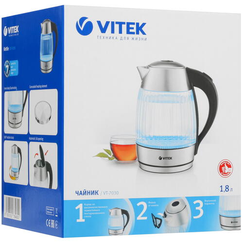 Купить Электрочайник Vitek VT-7030 серебристый  9054827. Характеристики, отзывы и цены в Донецке