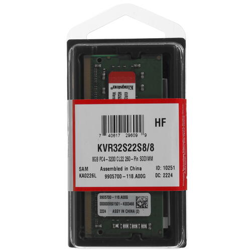 Купить Оперативная память SODIMM Kingston ValueRAM [KVR32S22S8/8] 8 ГБ  5053677. Характеристики, отзывы и цены в Донецке