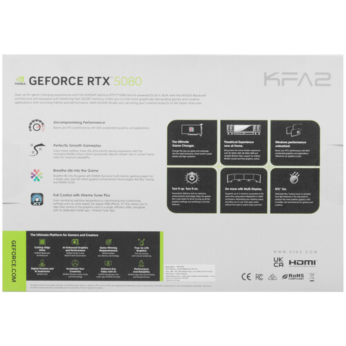 Купить Видеокарта KFA2 GeForce RTX 5080 ROCK(X) OC 3FAN RGB White  5631211. Характеристики, отзывы и цены в Донецке