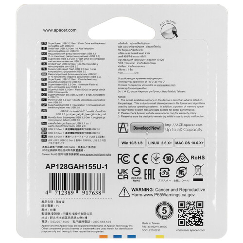 Купить Память USB Flash 128 ГБ Apacer AH155  5456184. Характеристики, отзывы и цены в Донецке