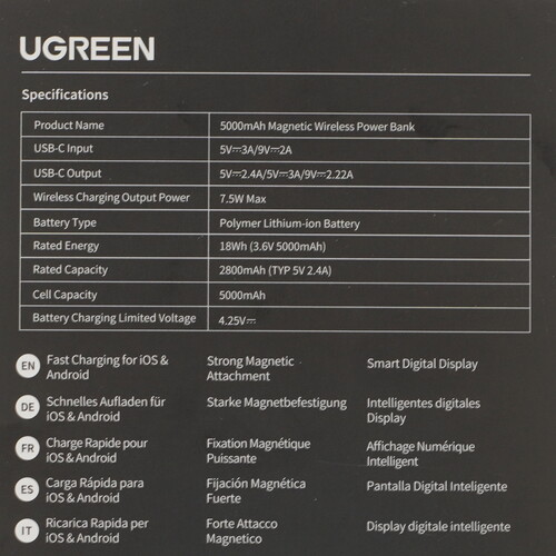 Купить Портативный аккумулятор Ugreen PB571 серый  5494207. Характеристики, отзывы и цены в Донецке