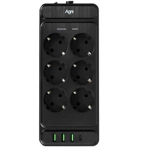 Купить Сетевой фильтр AGNI TP-FS4U6E-C черный  9289292. Характеристики, отзывы и цены в Донецке