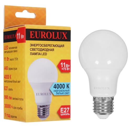 Купить Лампа светодиодная Eurolux LL-E-A60-11W-230-4K-E27  5401681. Характеристики, отзывы и цены в Донецке