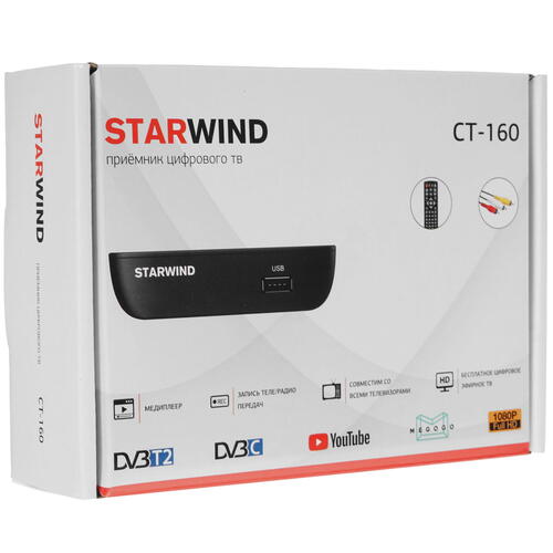 Купить Приставка для цифрового ТВ Starwind CT-160 черный  8130298. Характеристики, отзывы и цены в Донецке