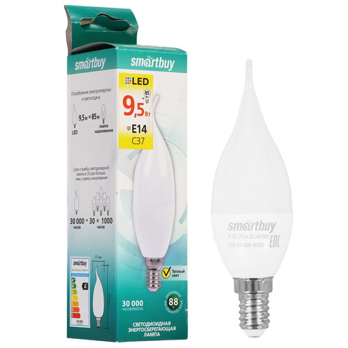 Купить Лампа светодиодная Smartbuy C37-9.5W/3000/E14  9192838. Характеристики, отзывы и цены в Донецке