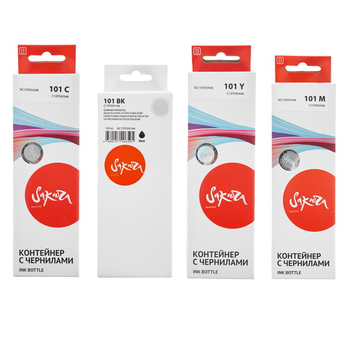 Купить Чернила водорастворимые Sakura SIC13T03VBA (101 BK/C/M/Y) голубой, желтый, пурпурный, черный  9096140. Характеристики, отзывы и цены в Донецке