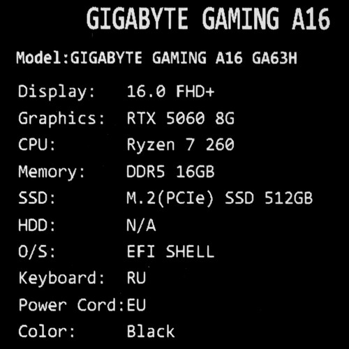 Купить 16" Ноутбук GIGABYTE GAMING A16 черный  5638076. Характеристики, отзывы и цены в Донецке
