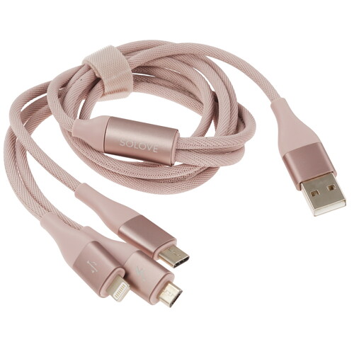 Купить Кабель круглый SOLOVE Lightning 8-pin, micro USB, USB Type-C - USB 2.0 Type-A розовый 1.2 м  5479972. Характеристики, отзывы и цены в Донецке