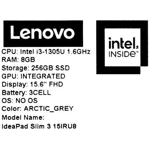 Купить 15.6" Ноутбук Lenovo IdeaPad Slim 3 15IRU8 серый  5446969. Характеристики, отзывы и цены в Донецке