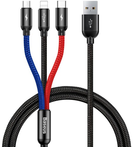 Купить Кабель круглый Baseus Lightning 8-pin, micro USB, USB Type-C - USB 2.0 Type-A черный 1.2 м  5627595. Характеристики, отзывы и цены в Донецке