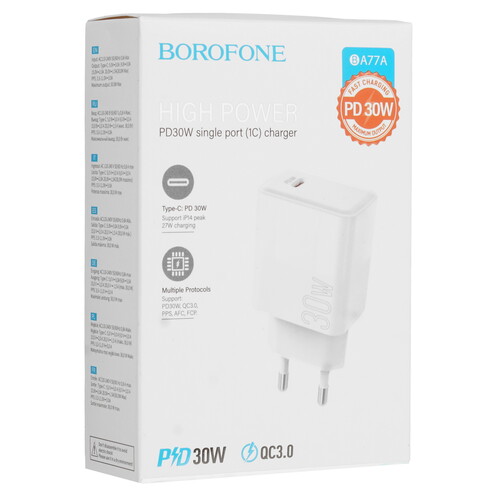Купить Сетевое зарядное устройство Borofone BA77A Insightful белый  9244334. Характеристики, отзывы и цены в Донецке